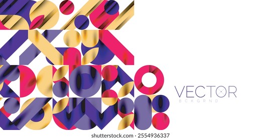 Colorful simple dynamic geometric forms circles lines and round shapes. Mosaic techno art concept. Vector Illustration For Wallpaper, Banner, Background, Card, Book Illustration, landing page