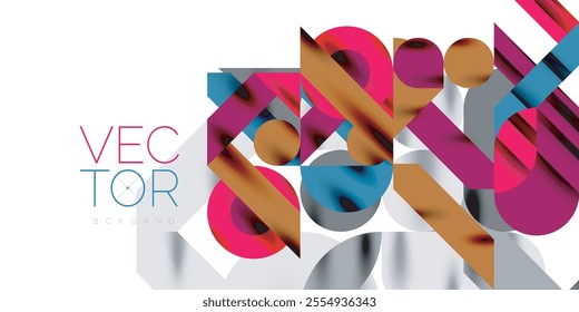 Colorful simple dynamic geometric forms circles lines and round shapes. Mosaic techno art concept. Vector Illustration For Wallpaper, Banner, Background, Card, Book Illustration, landing page