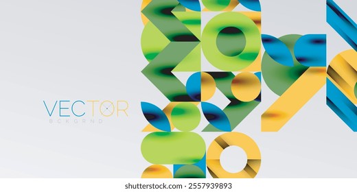 Colorful simple dynamic geometric forms circles lines and round shapes. Mosaic techno art concept. Vector Illustration For Wallpaper, Banner, Background, Card, Book Illustration, landing page