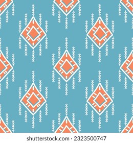 Colorful simple ethnic geometric pattern. Vector drawing simple geometric diamond shape seamless pattern colorful style. Ethnic southwest pattern use for fabric, textile, home decoration elements, etc