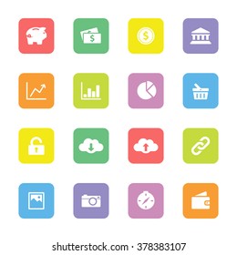 colorful simple flat finance and technology icon set 4 on rounded rectangle for web design, user interface (UI), infographic and mobile application (apps)