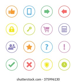 colorful simple flat miscellaneous icon set 2 with circle frame for web design, user interface (UI), infographic and mobile application (apps)
