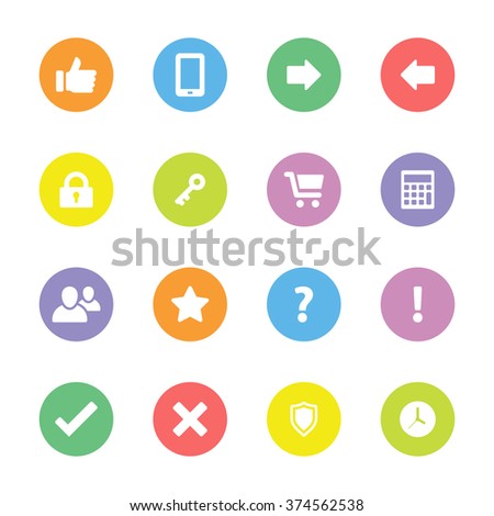 Colorful simple flat miscellaneous icon set 2 on circle - for web design, user interface (UI), infographic and mobile application (apps)