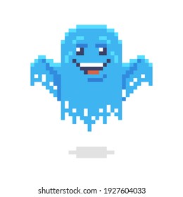 colorful simple flat pixel art illustration of cartoon cute and smiling ghost