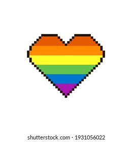 colorful simple flat pixel art illustration of  LGBT rainbow flag in heart shape