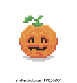 colorful simple flat pixel art illustration of carved smiling face in a pumpkin is a traditional decoration for Halloween