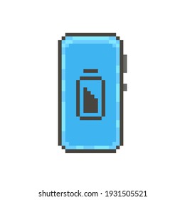 colorful simple flat pixel art illustration of modern smartphone with a sign of a low battery on the screen
