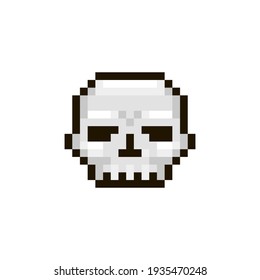 colorful simple flat pixel art illustration of cartoon skull without lower jaw