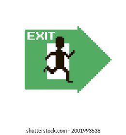 colorful simple flat pixel art illustration of arrow sign indicating where the evacuation exit is