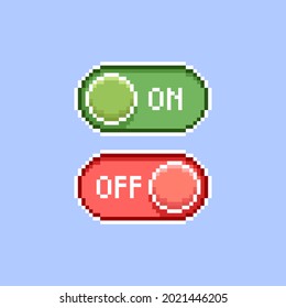 colorful simple flat pixel art illustration of cartoon red and green on, off switch icons