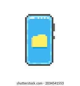 farbenfrohe einfache flache Pixelkunst-Illustration des modernen Smartphones mit Ordner mit Dateien auf dem Bildschirm