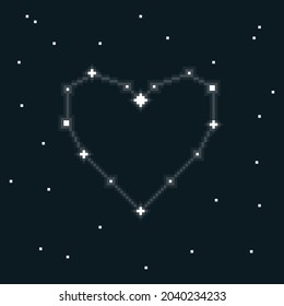 colorful simple flat pixel art illustration of cartoon constellation heart in space