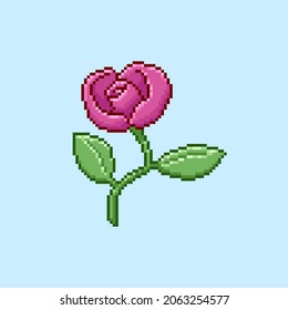 colorful simple flat pixel art illustration of cartoon red rose or tulip in the style of retro video games