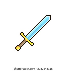 colorful simple flat pixel art illustration of cartoon one blade up medieval knight sword
