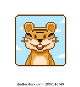 ilustración de arte de píxeles planos y coloridos de dibujos animados lindo y divertido retrato de tigre