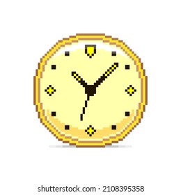 colorful simple flat pixel art illustration of round mechanical yellow or golden watch face