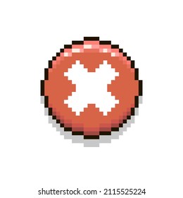 colorful simple flat pixel art illustration of round red cancel interface button