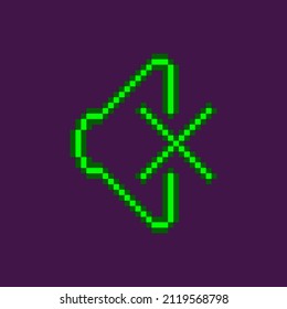 colorful simple flat pixel art illustration of neon green glowing icon silent mode button