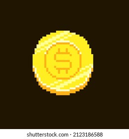 colorful simple flat pixel art vector illustration of gold coin with dollar symbol
