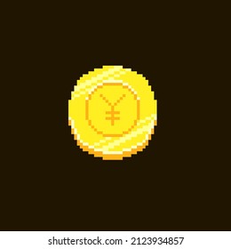 colorido simple píxel plano arte ilustración vectorial de la moneda de oro con símbolo yen