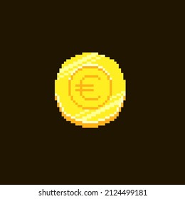 pintura de píxeles planos y coloridos ilustración vectorial de la moneda de oro con símbolo del euro