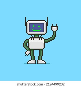 colorful simple flat pixel art illustration of cartoon winking robot in love humanoid robot