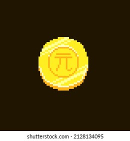 colorido simple píxel plano arte ilustración vectorial de la moneda de oro con símbolo de dinero renminbi