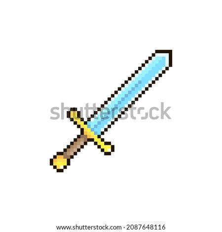 colorful simple flat pixel art illustration of cartoon one blade up medieval knight sword