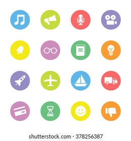 colorful simple flat transport and miscellaneous icon set 5 on circle for web design, user interface (UI), infographic and mobile application (apps)