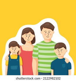 Colorful simple flat vector of family with mom dad son and daughter, people concept template vector illustration.