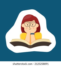 Colorful simple flat vector of girl is reading a book, education concept template vector illustration.