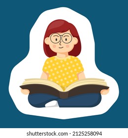 Colorful simple flat vector of girl is reading a book, education concept template vector illustration.