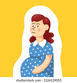 Colorful simple flat vector of pregnant woman, people concept template background, vector illustration.