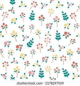 Colorful And Simple Flower Seamless Pattern. Blossom And Floral Editable Vector. For Background, Web, Poster, Banner, Card. EPS 8.