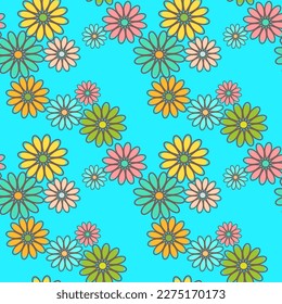 Colorful simple flower shape, vector seamless pattern, textile print, wallpaper, packaging.
