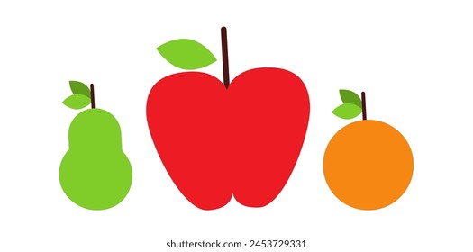 Colorful Simple Fruits With Leaves Vector Illustration.