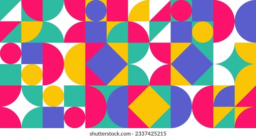 Farbige, einfache geometrische Kreis, Dreieck und quadratischer abstrakter Hintergrund . Vorlage für Bildschirmhintergründe, Banner, Präsentation, Hintergrund für Yuemartic.