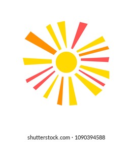 Colorful simple geometric shining sun with sunbeams symbol, vector