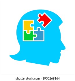 Colorful simple Head Puzzle Mind Design For Education Industry. idea concept vector icon on white background. color editable