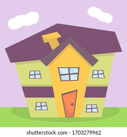 Colorful simple house design illustration, With cloud background can be used for many purpose.