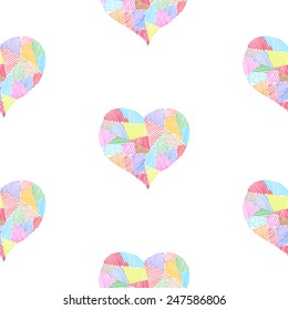 Colorful simple line drawing heart seamless pattern