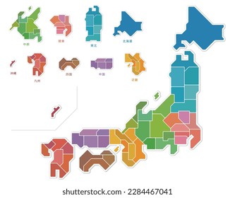 colorful and simple map of japan