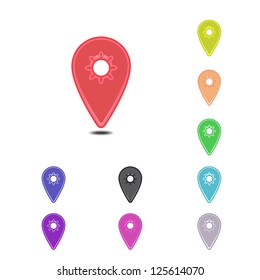 Colorful simple mapping pins on white background