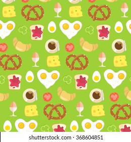 colorful simple modern flat design breakfast pattern with green background for breakfast bar menu card