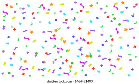 colorful simple party confetti flying isolated on white, star ribbon confetti glitter, geometric stars and ribbons explosion for invitation card new year, christmas, anniversary celebration background