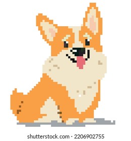 Colorful simple pixel vector Illustration. Animal character corgi. Modern trendy print on t-shirt for adults and children. Digital crypto art poster banner.