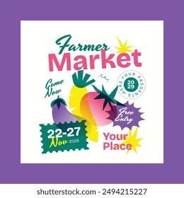 Colorido Simple Juguetón Risograph Farmers Market Social Media Post