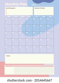 Colorful and simple printable monthly planner, for daily use