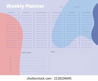 Colorful and simple printable weekly planner, for weekly use