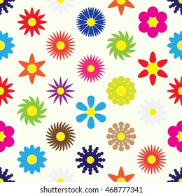 colorful simple retro small flowers set seamless pattern eps10